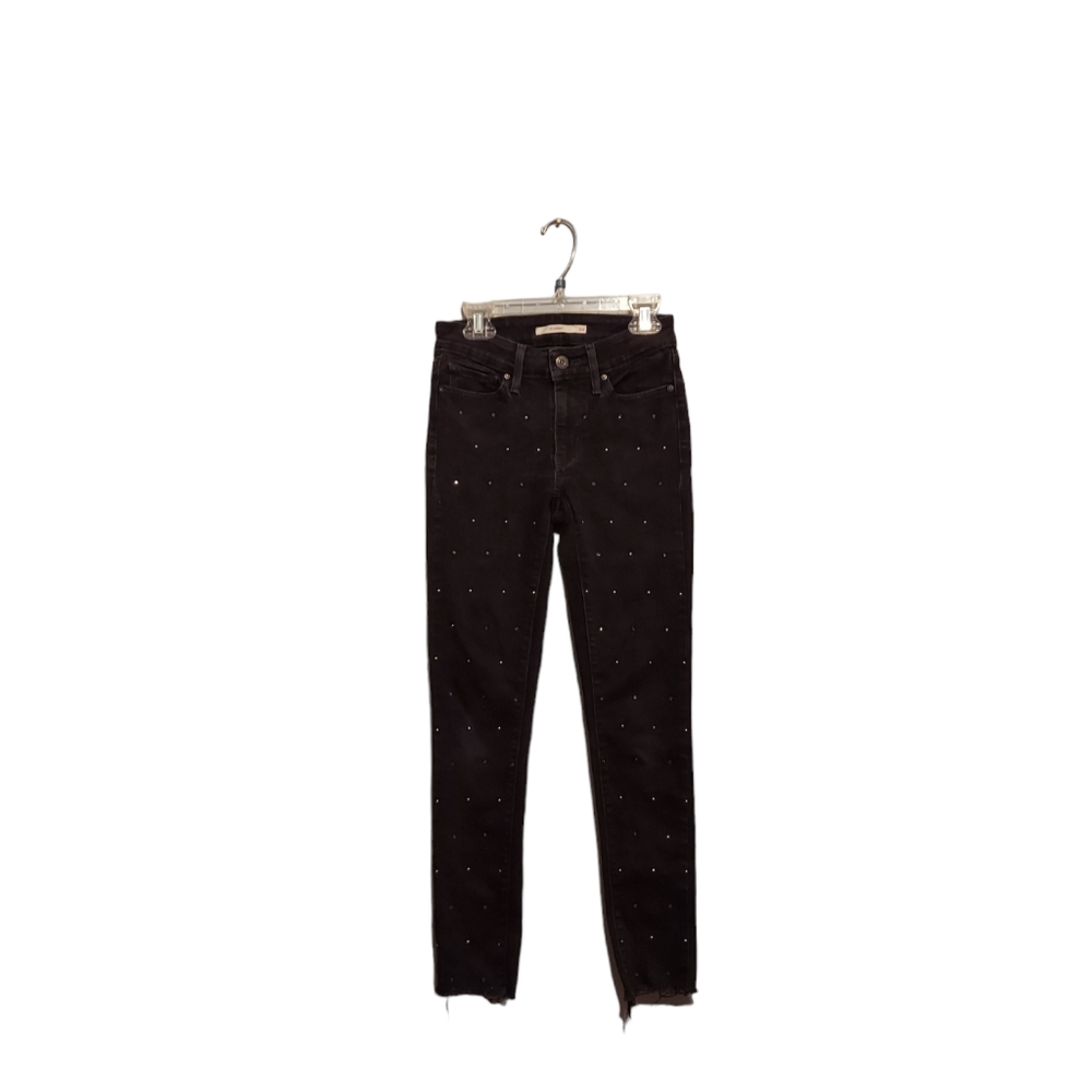 Y2K 2000's Low Rise Levi's 711 Skinny Jeans Size 24 Black Studded Goth Baddie